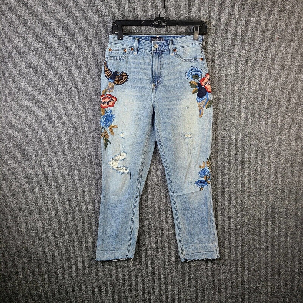 Abercrombie & Fitch Light Blue Floral Embroidered Jeans